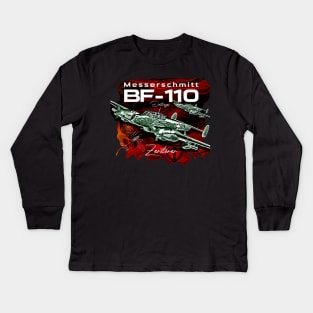 Messerschmitt BF-110 Luftwxaffe War plane Kids Long Sleeve T-Shirt